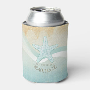 Enfriador De Latas Beach House Nautical Starfish Aqua Blue ID623