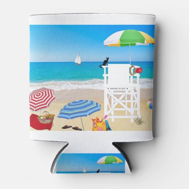 Enfriador De Latas Beach Ocean Sea Lifeguard Guardian Parasols (Anverso)