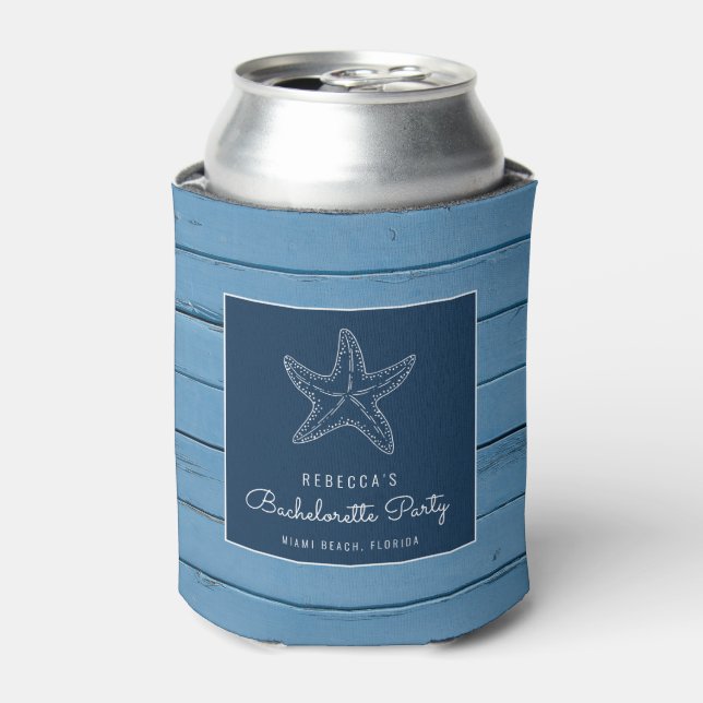 Enfriador De Latas Beachy Blue Starfish Bachelorette Party (Lata Anverso)
