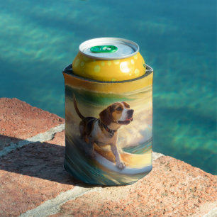 Enfriador De Latas Beagle Beach Surfing Painting