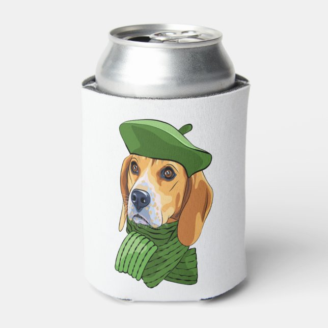 Enfriador De Latas Beagle de perro en boina verde francesa (Lata Anverso)