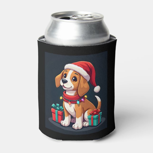 Enfriador De Latas Beagle Xmas Encendiendo A Navidades De Perro De Sa (Lata Anverso)