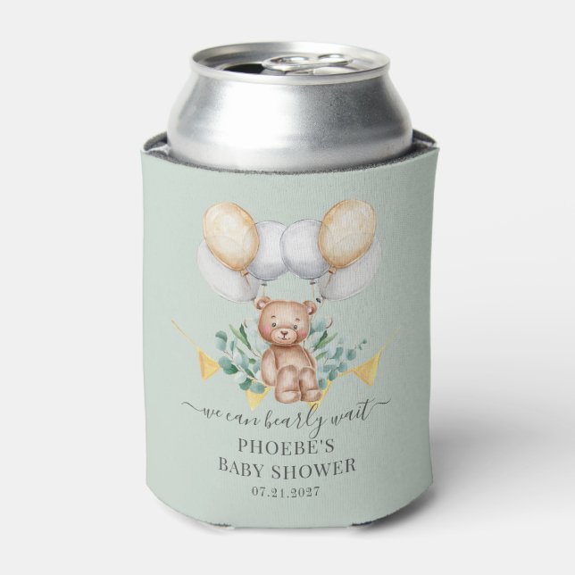 Enfriador De Latas Bear Eucalyptus Baby Shower Bearly Wait (Lata Anverso)