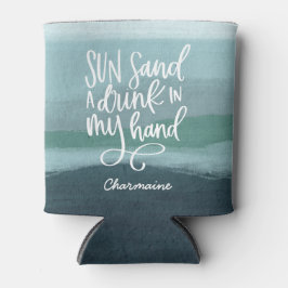 Enfriador De Latas Beber en mi mano | Arte abstracto azul Personaliza