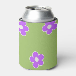 Enfriador De Latas Bebida Retro Elegante De Floral Púrpura Verde