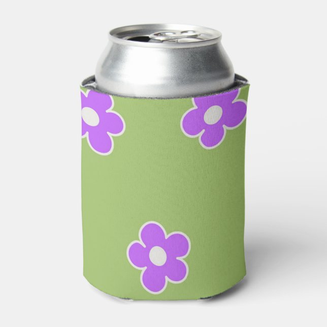 Enfriador De Latas Bebida Retro Elegante De Floral Púrpura Verde (Lata Anverso)