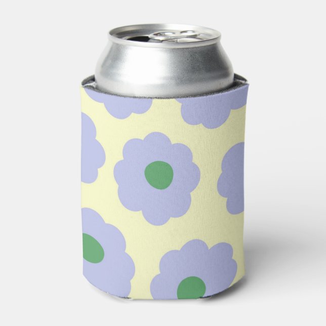 Enfriador De Latas Bebida retro elegante floral verde azul (Lata Anverso)