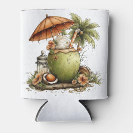 ENFRIADOR DE LATAS BEBIDA TROPICAL DE VERANO RARA Y BONITA EN UN COCO