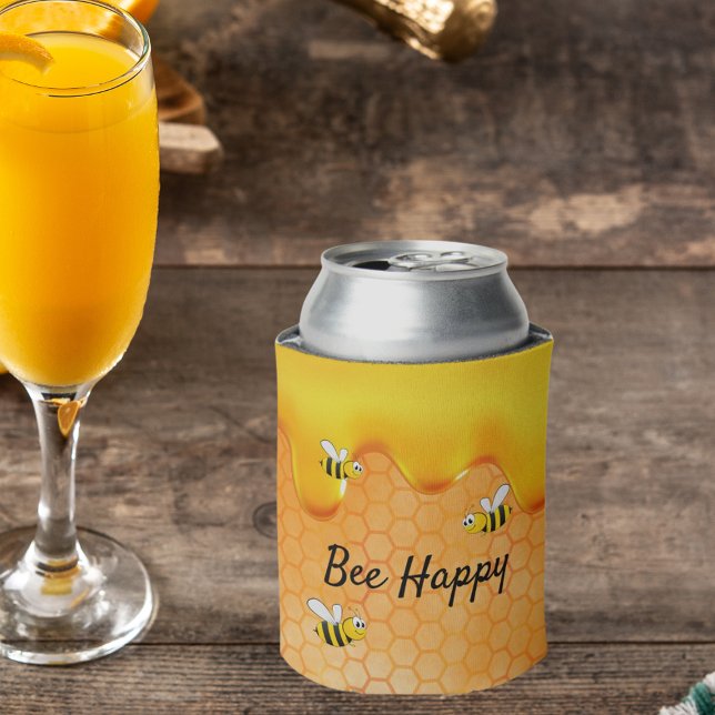 Enfriador De Latas Bee Happy bumble abejas honeycomb miel goteo (Subido por el creador)