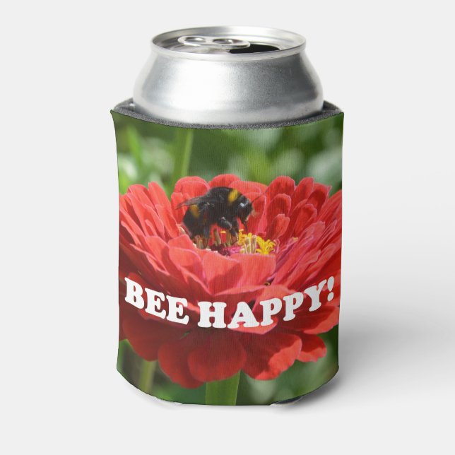 Enfriador De Latas Bee Happy Red Flower (Reverso de la lata)