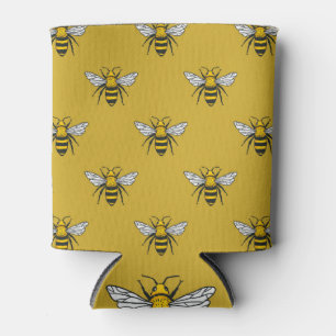 Enfriador De Latas Bee Haven: Patrón amarillo vintage