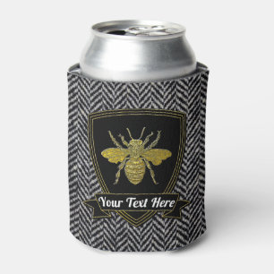 Enfriador De Latas Bee Herringbone Tweed Pattern Your Text