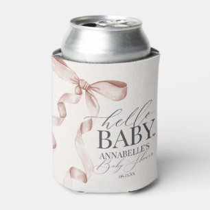 Enfriador De Latas Beige Coquette Bow Chica Baby Shower Favorece el p