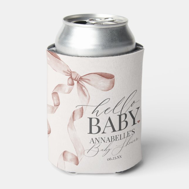 Enfriador De Latas Beige Coquette Bow Chica Baby Shower Favorece el p (Lata Anverso)