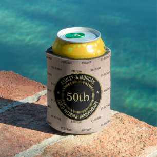 Enfriador De Latas Beige Linen Annivarsary