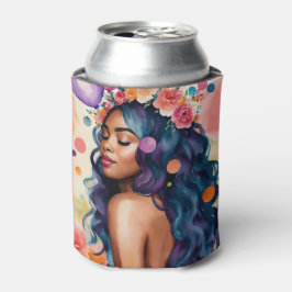 Enfriador De Latas Bella mujer negra arte Fiesta multicolor