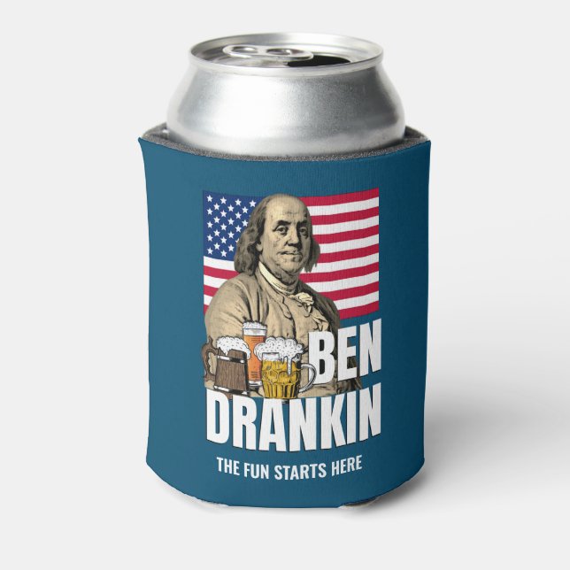 Enfriador De Latas BEN DRANKIN 4 de julio Benjamin Franklin (Reverso de la lata)