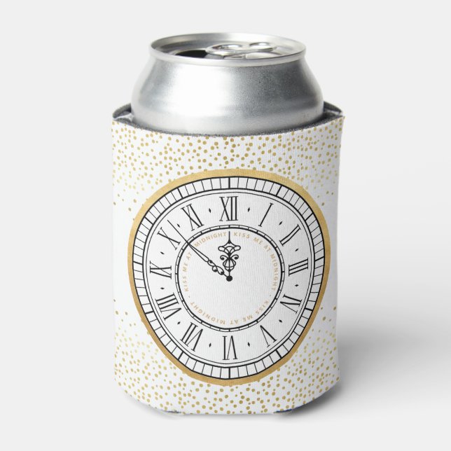 Enfriador De Latas Bésame a la medianoche del reloj de Año Nuevo (Lata Anverso)