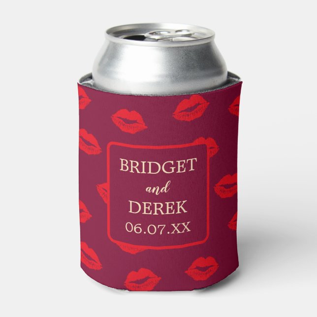Enfriador De Latas Besos de Labios Rojos Boda Personalizada (Lata Anverso)