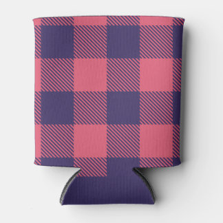 Enfriador De Latas Beverage Cooler Hot Pink Magenta Indigo Plaid
