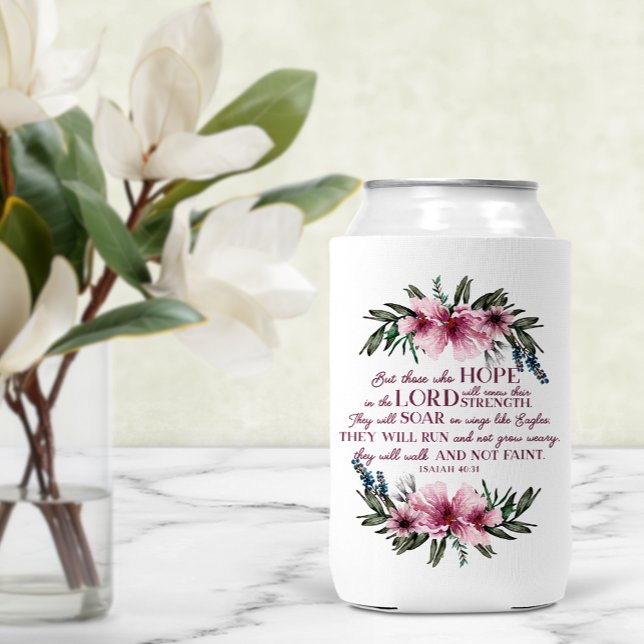 Enfriador De Latas Biblia Verse Isaiah 40 Floral rosa (Subido por el creador)