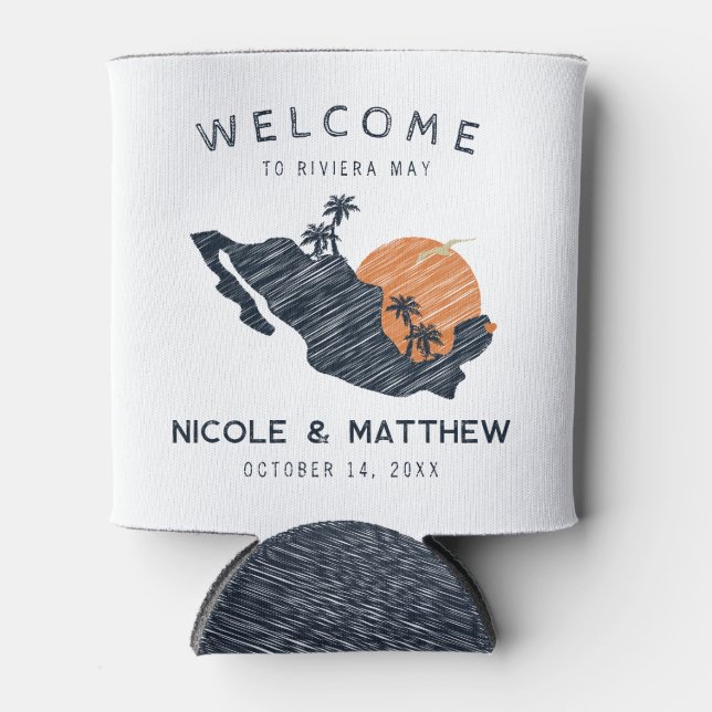 Enfriador De Latas Bienvenida Boda del mapa de la Marina de México Ri (Anverso)