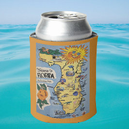 Enfriador De Latas Bienvenido al mapa vintage de Florida con sol