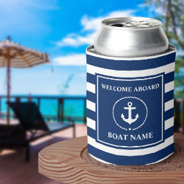 Enfriador De Latas Bienvenidos Nautical Anchor Rope Striped Bot Name