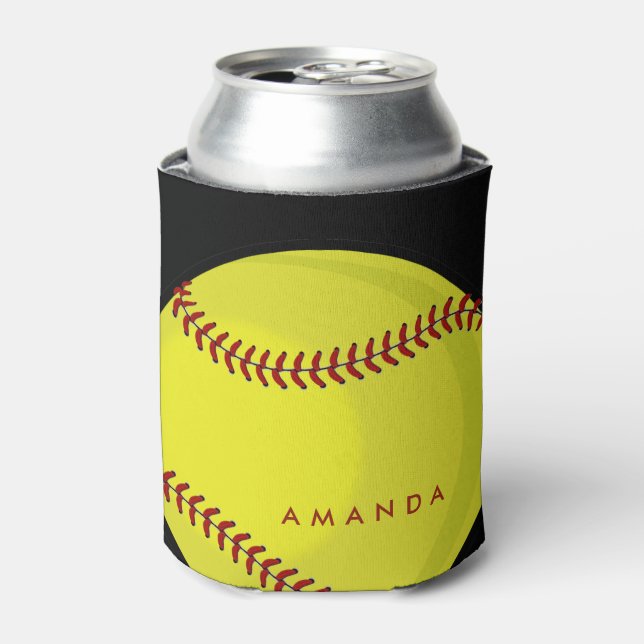 Enfriador De Latas Big Bold Softball Nombre personalizado Purple (Lata Anverso)