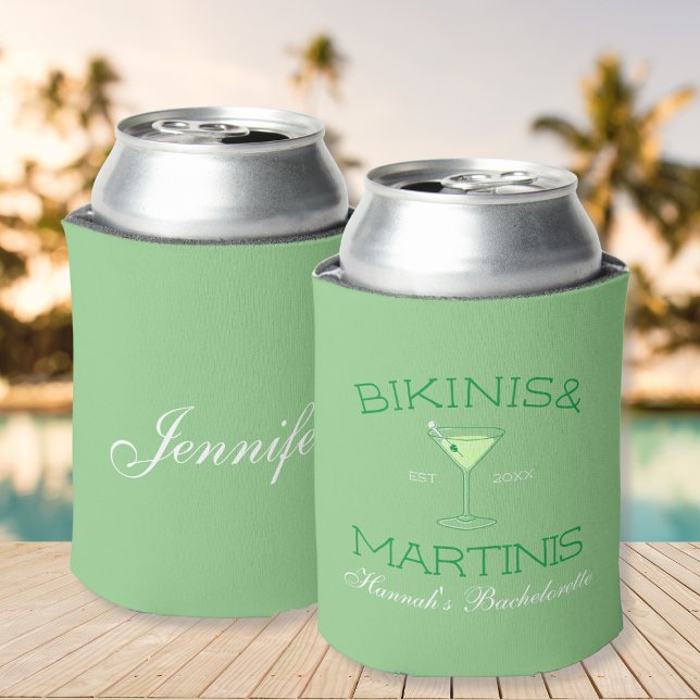 Enfriador De Latas Bikinis Y Martinis Green Beach Bachelorette (Bikinis And Martinis Green Beach Bachelorette Can Cooler)
