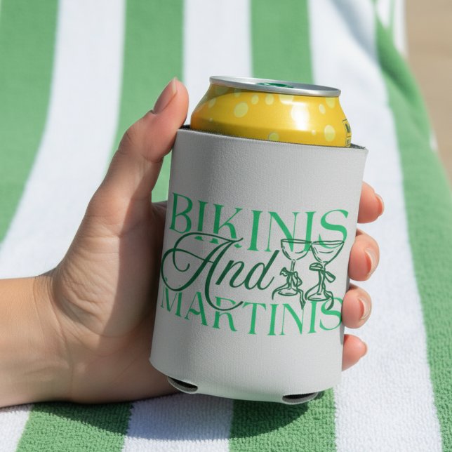 Enfriador De Latas Bikinis y Martinis - Partido Bachelorette Personal (Bring the beachy vibes with this playful “Bikinis and Martinis” design!)
