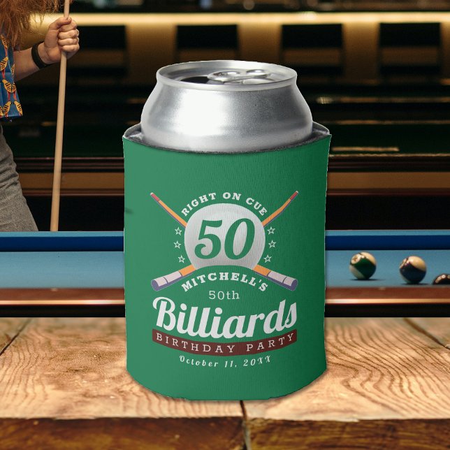 Enfriador De Latas Billiards de billar Fiesta de cumpleaños número 50 (Pool Billiards 50th Birthday Party Can Cooler
)