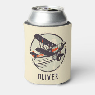 Enfriador De Latas Biplano retro vintage rojo y verde