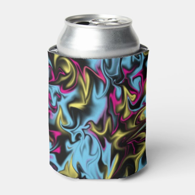 Enfriador De Latas Bizadas abstractas de morado azul rosado amarillo  (Lata Anverso)