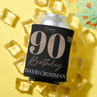 Enfriador De Latas Black and Gold Glitter Numeral 90th Birthday