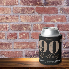 Enfriador De Latas Black and Gold Glitter Numeral 90th Birthday 