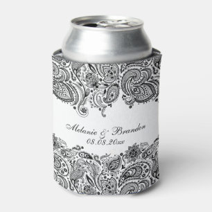 Enfriador De Latas Black And White Paisley Lace