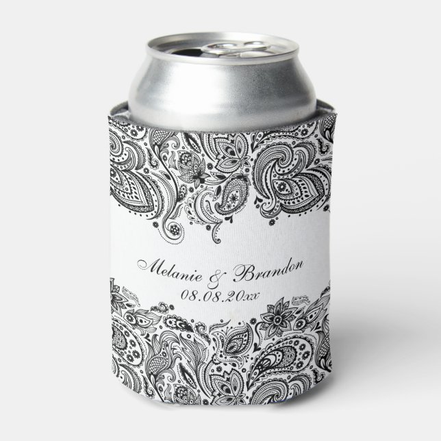 Enfriador De Latas Black And White Paisley Lace (Lata Anverso)