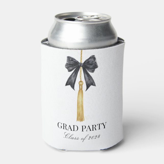 Enfriador De Latas Black Bow Coquette Grad Party (Lata Anverso)