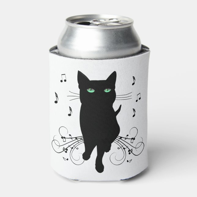 Enfriador De Latas Black Cat Surrounded by Whispering Notes of Music (Lata Anverso)