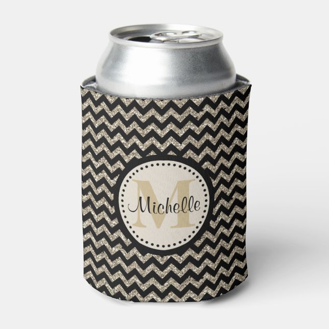 Enfriador De Latas Black Chevron Silver Gold Personalizado (Lata Anverso)