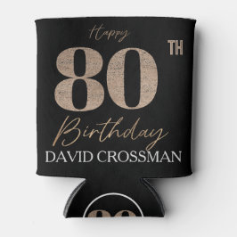 Enfriador De Latas Black & Gold Elegant Glitter 80th Birthday