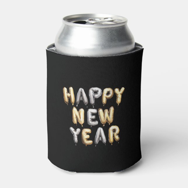 Enfriador De Latas Black Gold Grey Happy New Year (Lata Anverso)