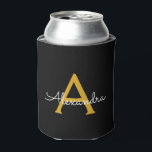 Enfriador De Latas Black Gold Modern Script Girly Monograma Nombre<br><div class="desc">Refrigeradores de bebidas de Bachillerato o Bachillerato de Estilo Sencillo Negro y Oro. Estos Bodas,  duchas nupciales o Refrigeradores de bebidas de la fiesta de cumpleaños pueden ser personalizados para incluir su nombre de pila. Póngase en contacto con el diseñador para obtener elementos coincidentes personalizados.</div>
