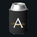 Enfriador De Latas Black Gold Modern Script Girly Monograma Nombre<br><div class="desc">Refrigeradores de bebidas de Bachillerato o Bachillerato de Estilo Sencillo Negro y Oro. Estos Bodas,  duchas nupciales o Refrigeradores de bebidas de la fiesta de cumpleaños pueden ser personalizados para incluir su nombre de pila. Póngase en contacto con el diseñador para obtener elementos coincidentes personalizados.</div>