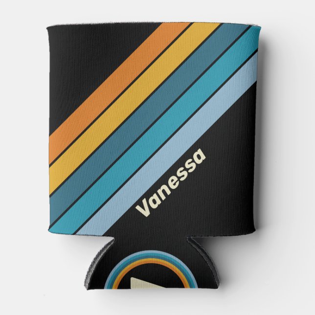 Enfriador De Latas Black Rainbow Stripes with Name (Anverso)