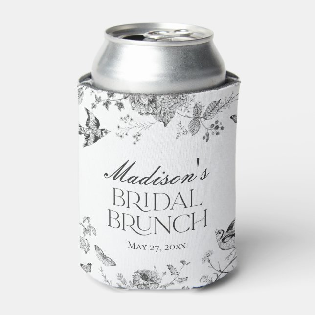 Enfriador De Latas Black Toile De Jouy Vintage Floral Bridal Brunch (Lata Anverso)