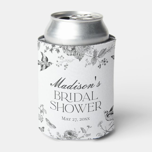 Enfriador De Latas Black Toile De Jouy Vintage Floral Bridal Shower (Lata Anverso)