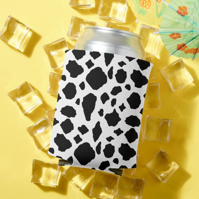 Enfriador De Latas Black White Cow Print Pattern Trendy Modern  (Verano in situ)