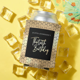 Enfriador De Latas Black White & Gold Script 30th Birthday Fiesta